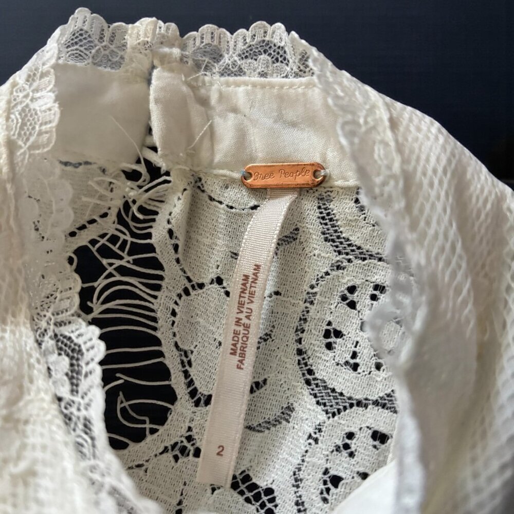 Free People Verushka White Eyelash Lace Mini Dress Womens Size 2 Boho Fairy Y2K - Picture 7 of 11